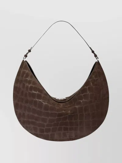 Jacquemus Round Shoulder Bag In Crocodile Effect In Brown