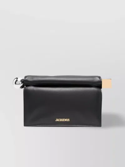 Jacquemus Round Square Clutch Bag In Black