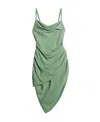 Jacquemus Ruched-detail Asymmetric Mini Dress In Green