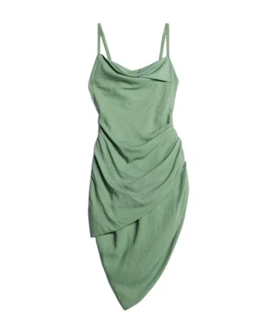 Jacquemus Ruched-detail Asymmetric Mini Dress In Green