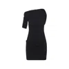 Jacquemus Asymmetrical One-shoulder Bodycon Mini Dress With Ruched Sleeve In Black