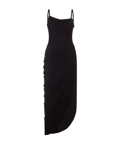 Jacquemus Ruched Strapped Dress In Black