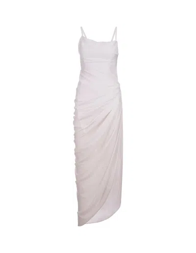 Jacquemus Ruched Strapped Dress In White