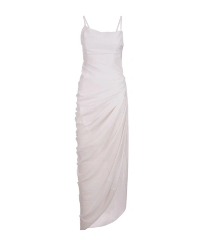 Jacquemus Ruched Strapped Dress In White