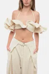 Jacquemus Artichaut Cropped Cold-shoulder Cotton-canvas Top In White