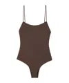 Jacquemus Cabana One Piece Swimsuit High Leg Ruffle In Brown