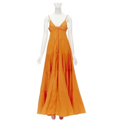 Pre-owned Jacquemus Runway Orange Long Tafetta Button Front Maxi Dress Gown It34 Xs