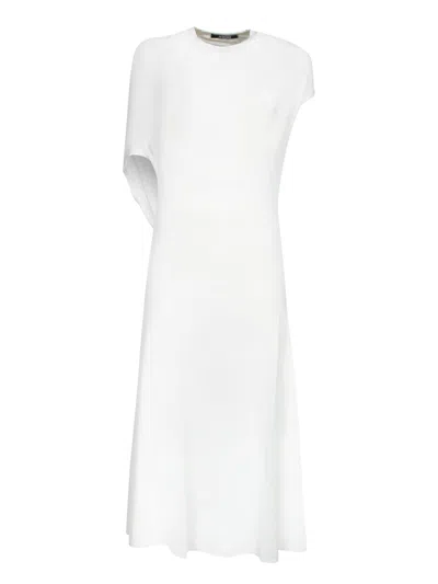 Jacquemus White Long Dress With Round Neck And Maxi Cut-out On The Rear In Viscose Blend Woman