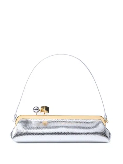 Jacquemus La Pochette Salon Snakeskin-embossed Leather Clutch Bag In Silver