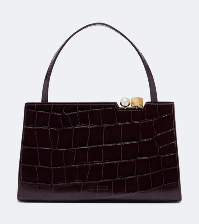 Jacquemus Salon Croc-effect Leather Shoulder Bag In Burgundy