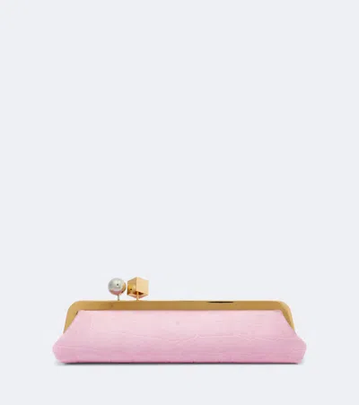 Jacquemus Salon Croc-effect Suede Clutch In Pink