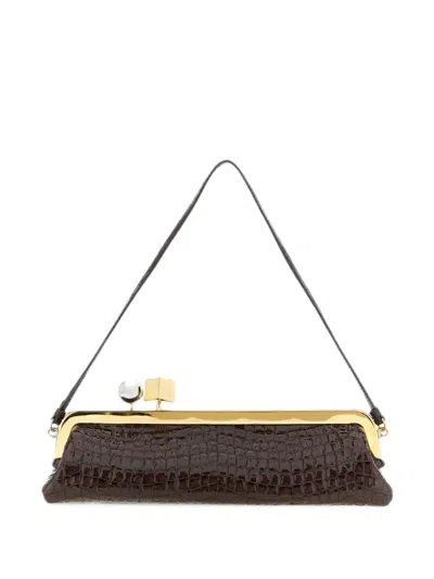 Jacquemus Salon Crocodile-effect Clutch Bag In Brown