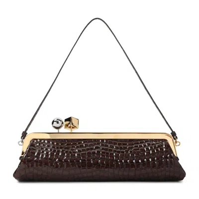 Jacquemus Salon Crocodile-effect Clutch Bag In Brown