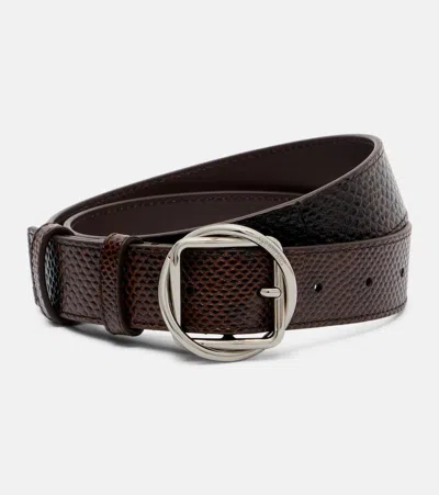 Jacquemus Salon Snake-effect Leather Belt In Brown