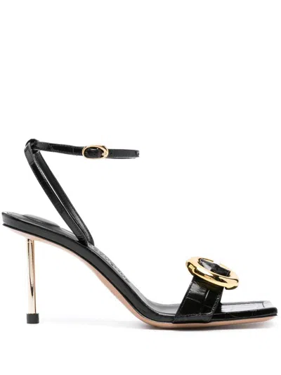 Jacquemus Crocodile Embossed Stiletto Heel Sandals In Black