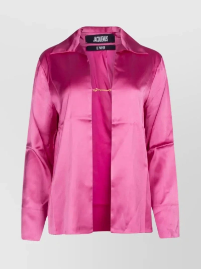 JACQUEMUS SATIN FINISH COLLAR SHIRT WITH BUTTONED CUFFS