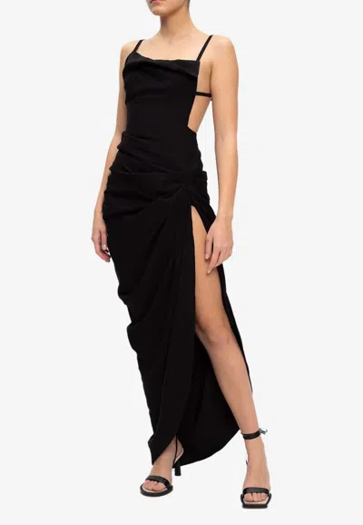 Jacquemus Saudade Asymmetric Maxi Dress In Black