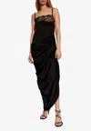 Jacquemus Embellished Neckline Ruched Spaghetti Straps In Black