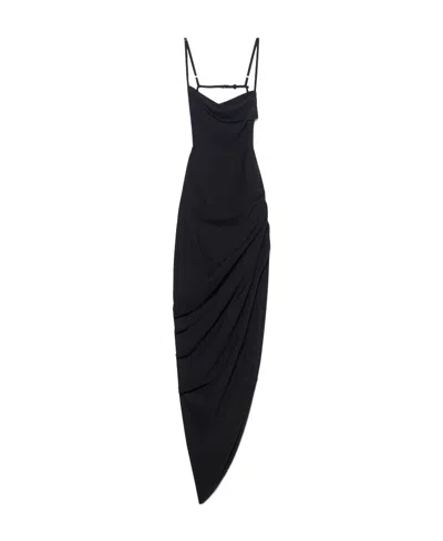 Jacquemus Saudade Asymmetric Ruched Dress In Black