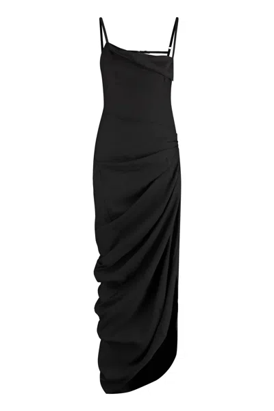 Jacquemus Saudade Draped Asymmetric Dress In Black