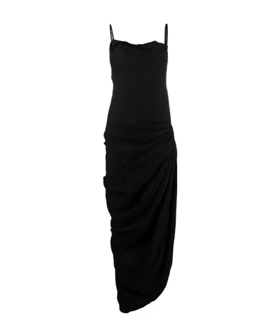 Jacquemus Saudade Ruched Evening Gown In Black