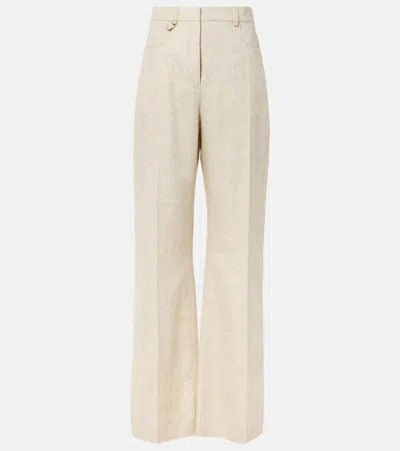 Jacquemus Sauge Viscose And Linen Trousers In Light Beige