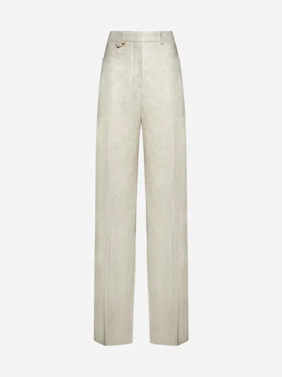 Jacquemus Sauge Viscose And Linen Trousers In Light Beige