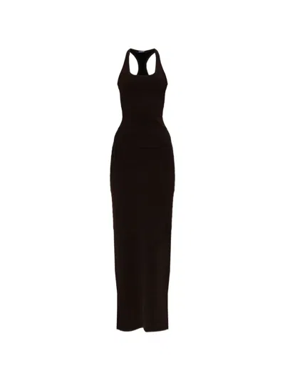 Jacquemus Scala Square-neck Split Dress In Black