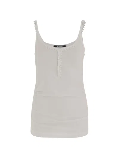 Jacquemus White Cotton Clavela Top With Half Button Placket