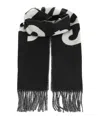 Jacquemus Black Bold White Lettering Twisted Fringe Scarf In Black