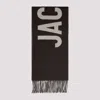 Jacquemus Maxi Logo Wool Fringed Scarf In Black