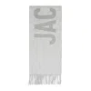 Jacquemus Maxi Logo Wool Fringed Scarf In Gray