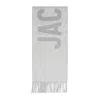Jacquemus Maxi Logo Wool Fringed Scarf In Gray