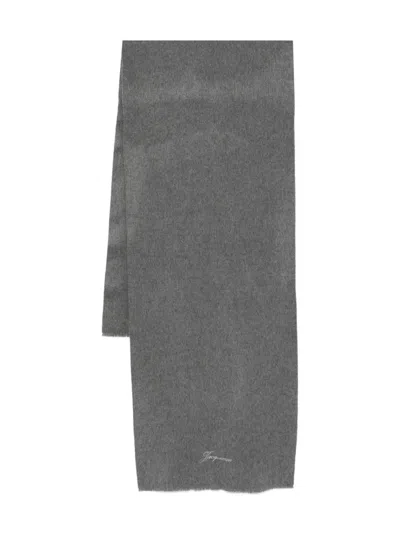 Jacquemus Scarf With Embroidered Logo In Gray