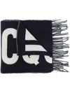 Jacquemus L Harpe Blue Oversize Scarf With Jacquard Motif In Wool Man In Blue