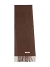 Jacquemus Brown Scarf With Fringes And Logo  In Brown