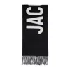 Jacquemus Maxi Logo Wool Fringed Scarf In Black