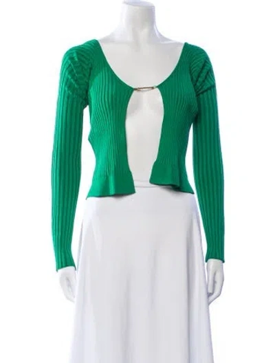 Pre-owned Jacquemus Scoop Neck Long Sleeve Crop Top In Green