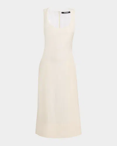 Jacquemus Scoop-neck Linen Midi Dress In White