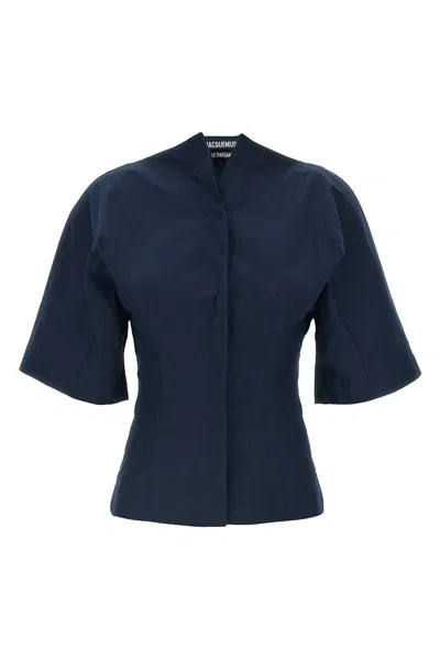 Jacquemus Sculptural Cotton Poplin Shirt In Blue