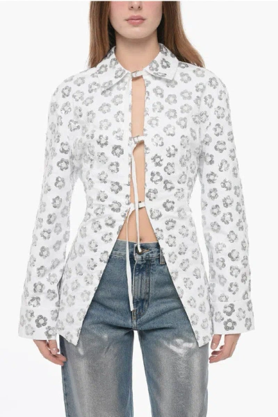 Jacquemus Sequined Floral Motif Shirt With Buckled Fastening In White