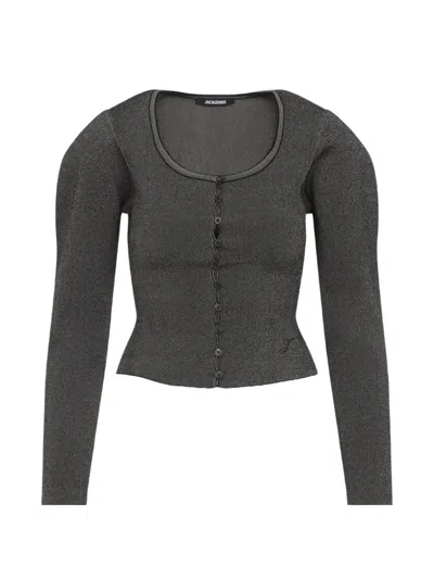 Jacquemus Sera Button-up Scoop-neck Cardigan In Gray