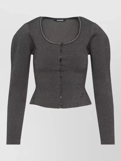 Jacquemus Sera Cardigan Scoop Neckline Fitted Sleeves In Gray