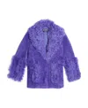 Jacquemus Shawl-lapel Shearling-trim Coat In Purple