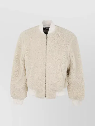 Jacquemus Shearling Texture Jacket Ribbed Cuffs In Neutral