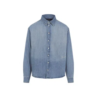 Jacquemus Simon Denim Shirt Button-down Collar In Blue