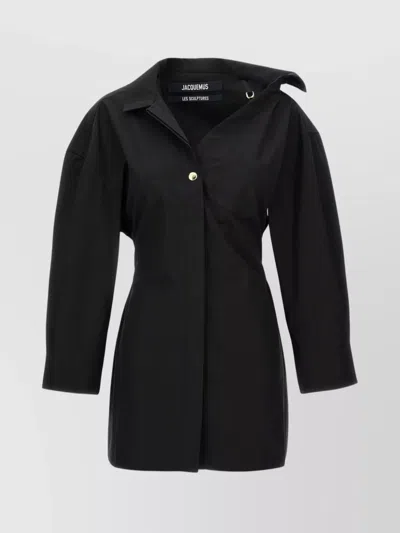 Jacquemus Asymmetric Mini Shirt Dress In Black