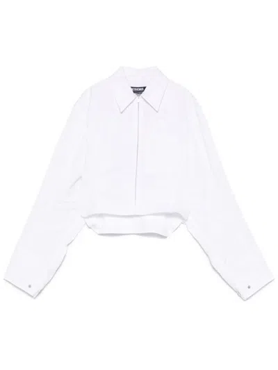 JACQUEMUS SHIRT LE CHEMISE MIRADA IN WHITE COTTON WITH ZIPPER