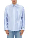 Jacquemus Simon Light Blue Shirt With All-over Stripe Motif And Logo Lettering In Cotton Man In Blue
