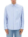 Jacquemus Simon Light Blue Shirt With All-over Stripe Motif And Logo Lettering In Cotton Man In Azure
